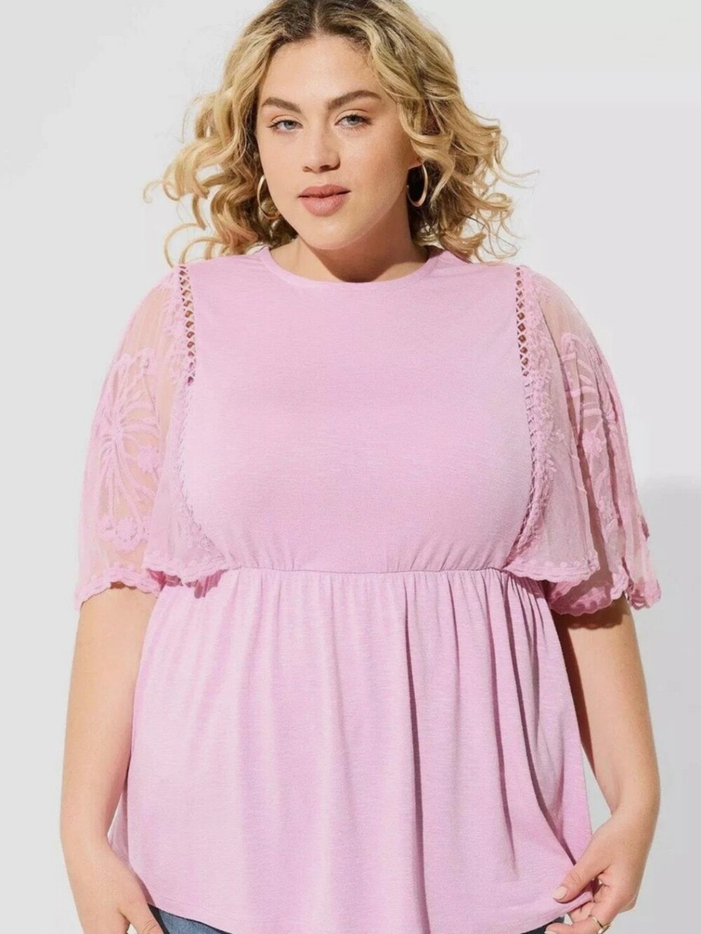 Torrid Mauve Embroidered Flutter Dolman Sleeve Babydoll Top Soft Modest